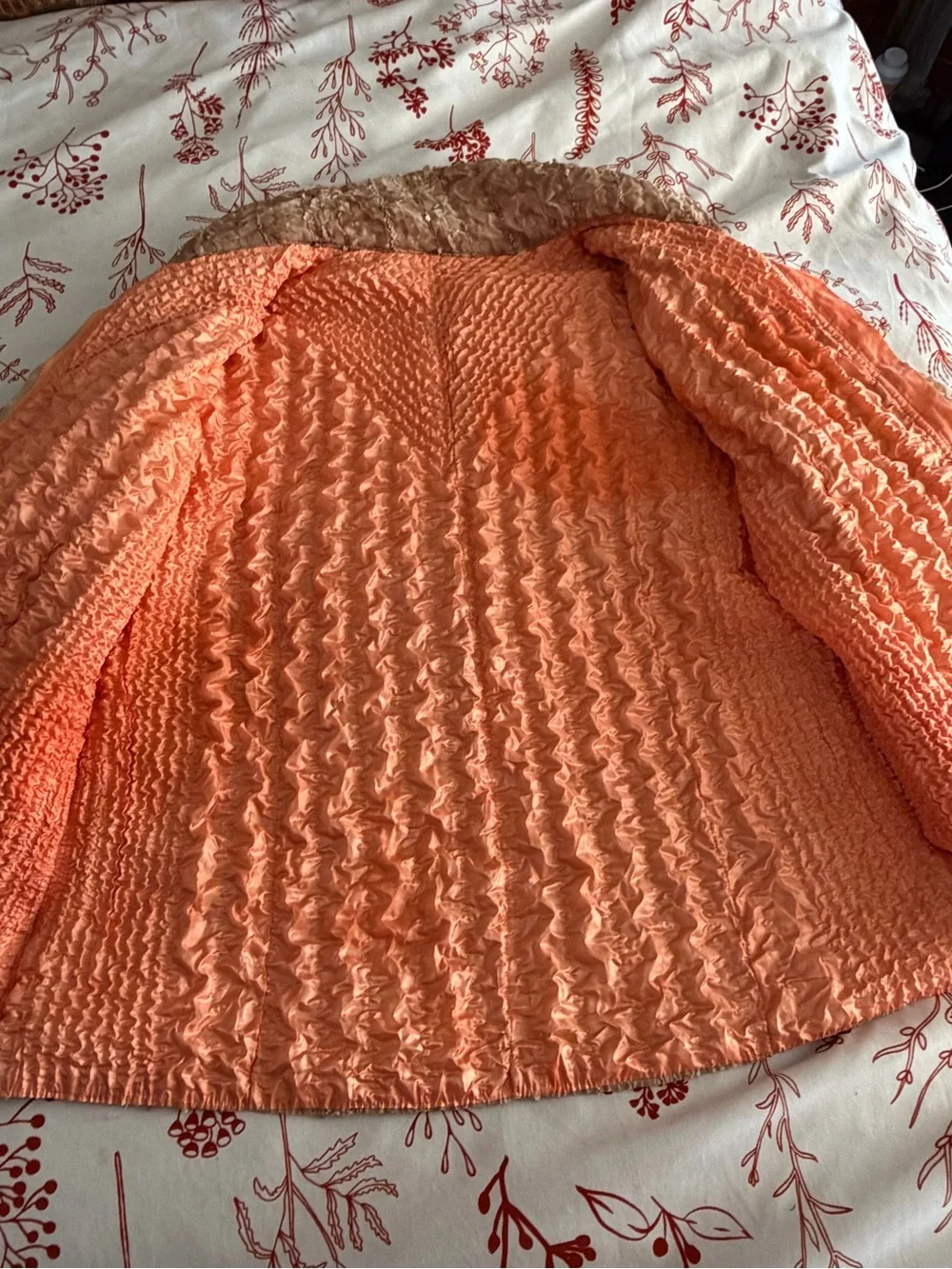 Women's Peach/Brown Textured Quilted Puffer Jacket